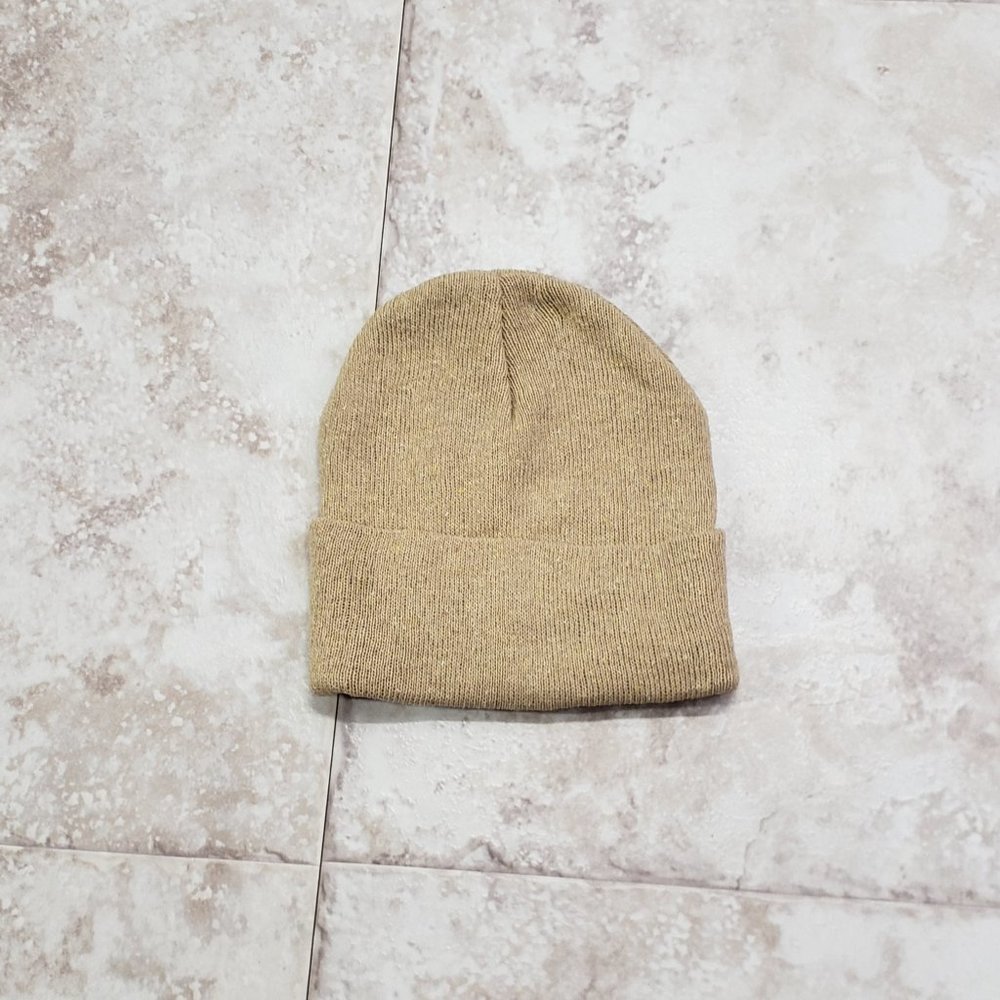 Adult Basic Beanie Beige Cap Cuffed Hat Light Tan Solid Tight Knit Toboggan OS